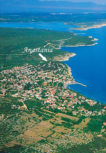 Panorama dijela gdje je smješteno Šilo, sa oznakom položaja apartmana